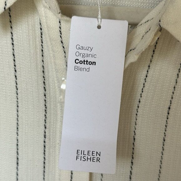 NWT‎ Eileen Fisher Classic Shirt XS Gauzy Organic Cotton Blend Stripes Coastal - Picture 6 of 12